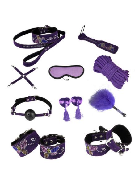 Шкіряний набір БДСМ - YES MY LORD, колір: фіолетовий