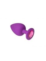 Анальна пробка з рожевим каменем Purple Silicone Pink-Rhodolite , M