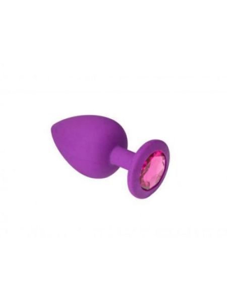Анальна пробка з рожевим каменем Purple Silicone Pink-Rhodolite , M