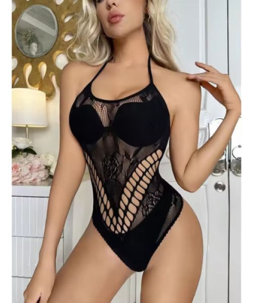 Боді Cindy сітка з візерунком троянди, розмір S/L black (без доступу)