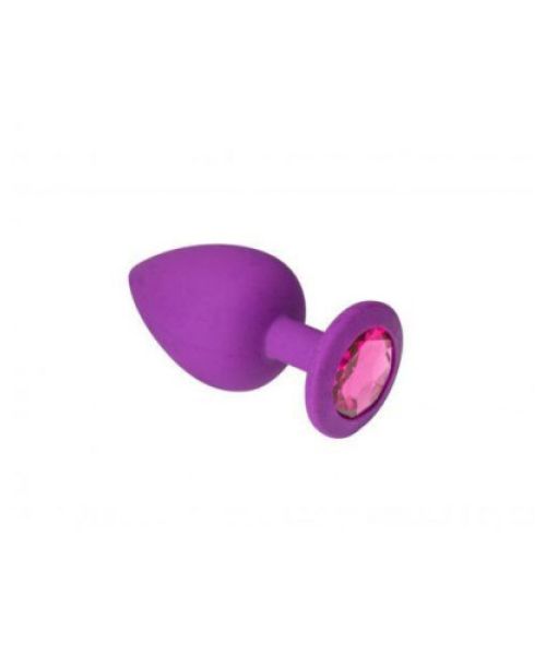 Анальна пробка з рожевим каменем Purple Silicone Pink-Rhodolite , M
