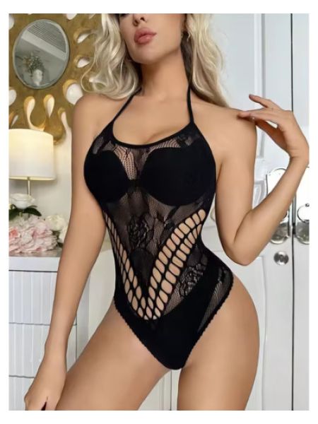 Боді Cindy сітка з візерунком троянди, розмір S/L black (без доступу)