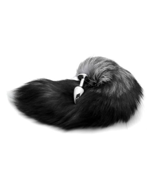 Анальна пробка-хвостик BLACK WITH WHITE колір чорний з білим S