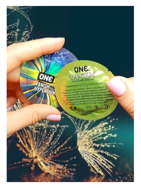 Презервативи ONE VANISH Hyperthin (гіпертонкі) (по 1 шт) (упаковка може відрізнятися кольором та малюнком)