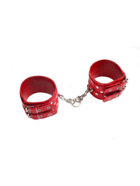 Окови Leather Double Fix Leg Cuffs, Red