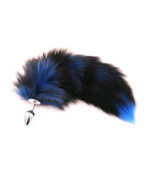 Анальна пробка-хвостик S із натурального хутра DARK BLUE колір синій
