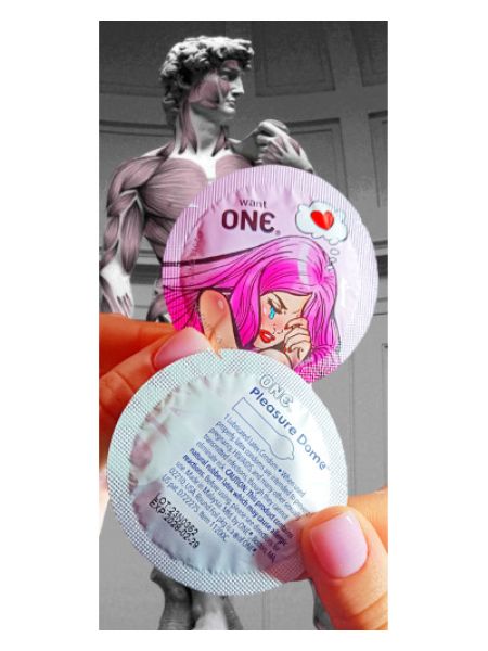 Презервативи ONE Pleasure Dome (анатомічні) (по 1 шт) (упаковка може відрізнятися кольором та малюнком)
