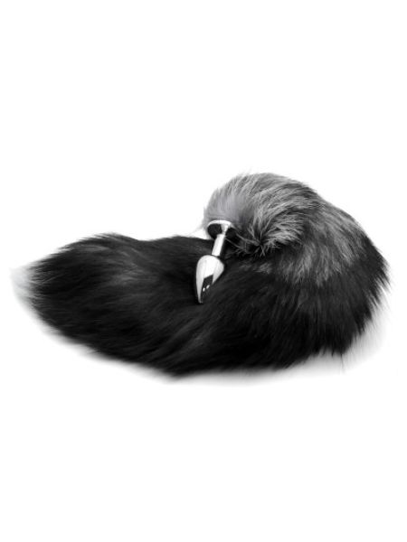 Анальна пробка-хвостик BLACK WITH WHITE колір чорний з білим S