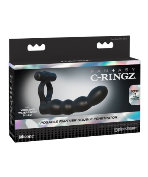 Насадка на член для подвійного проникнення з віброкільцем Posable Partner Double Penetrator