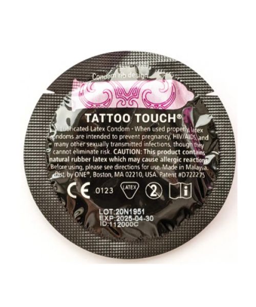 Презервативи ONE Tattoo Touch (рельєфний малюнок) (по 1 шт) (упак. може відрізнятися кольор. та рис.)
