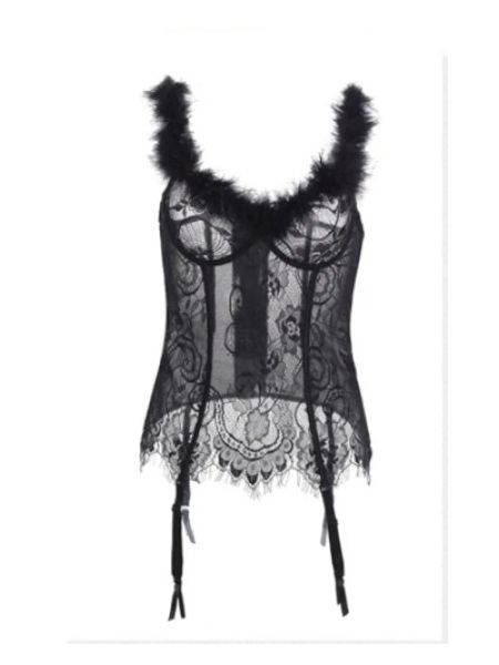 Ажурний корсет з пажами та хутром S/M