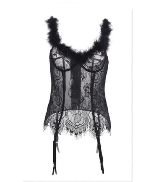 Ажурний корсет з пажами та хутром S/M