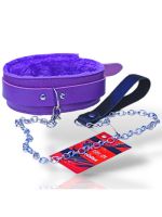 М'який фіолетовий нашийник "Love leash" з ланцюжком-повідцем та зручним чорним тримачем Екошкіра-метал