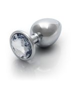 Металлическая анальная пробка  Round Gem, размер М  цвет: серебристый/белый  Ouch! (Нидерланды)