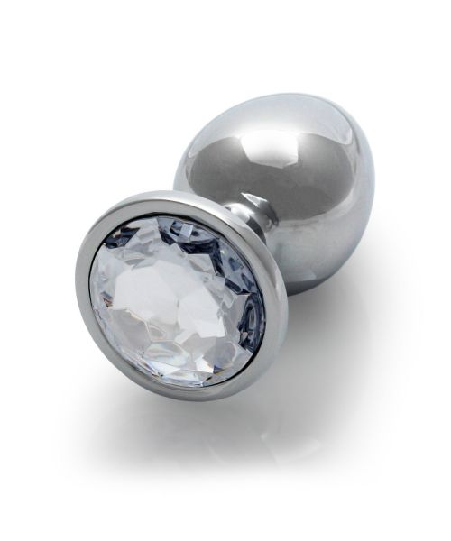 Металлическая анальная пробка  Round Gem, размер М  цвет: серебристый/белый  Ouch! (Нидерланды)