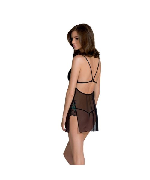 Сорочка Passion DELIENA CHEMISE L/XL black, стрінги із заниженою талією