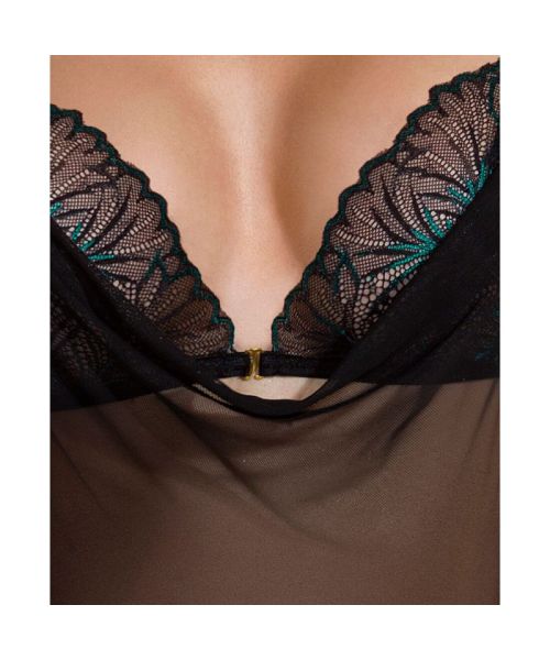 Сорочка Passion DELIENA CHEMISE L/XL black, стрінги із заниженою талією