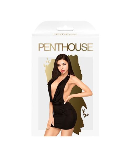 Мінісукня Penthouse - Heart Rob Black S/M, хомут, глибоке декольте, мініатюрні стрінги