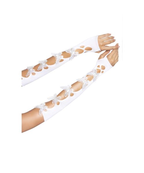 Мітенки Leg Avenue Butterfly applique arm warmers White, метелики