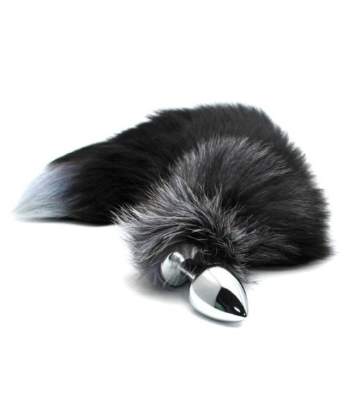 Металева анальна пробка Лисячий хвіст Alive Black And White Fox Tail L, діаметр 3,9 см