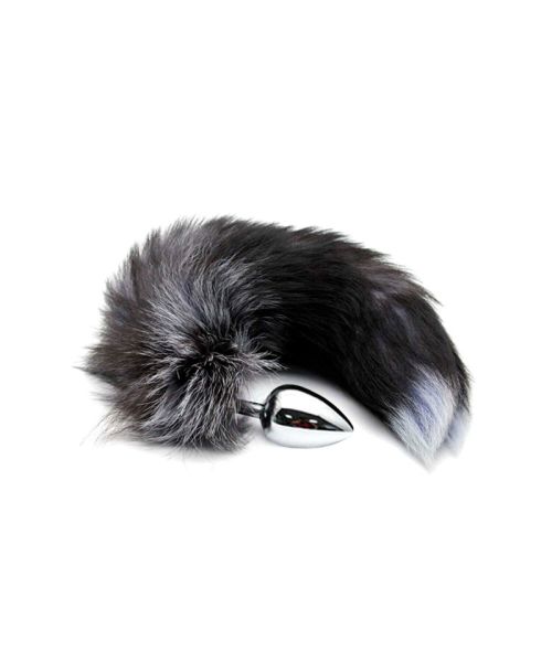 Металева анальна пробка Лисячий хвіст Alive Black And White Fox Tail L, діаметр 3,9 см