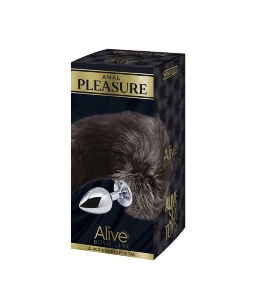 Металева анальна пробка Лисячий хвіст Alive Black And White Fox Tail L, діаметр 3,9 см