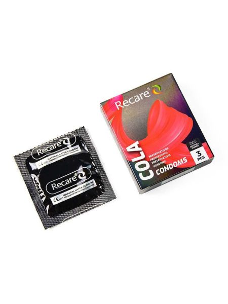 Презервативи Holographic Recare Cola Dotted&Ribbed Condoms 3 шт, з пухирцями і ребрами, аромат: Кола
