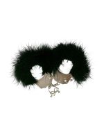 Наручники металеві Adrien Lastic Handcuffs Black з чорним пухнастим оздобленням