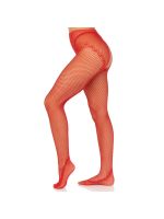 Стрип-колготки Leg Avenue Crotchless Net Tights with Heart Backseam, One Size, червоні, з доступом