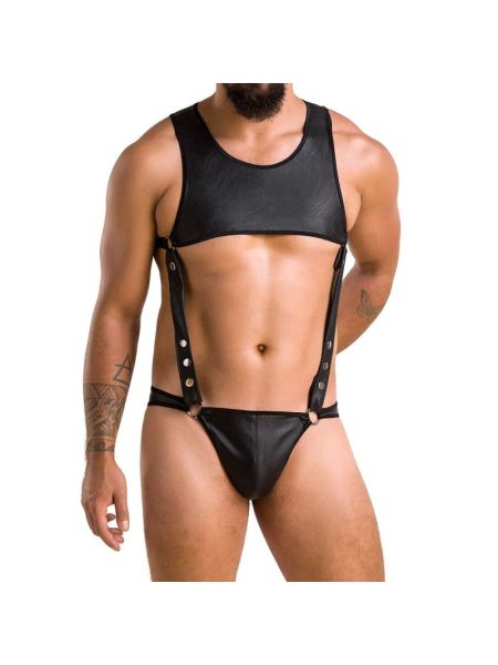 Чоловіче шкіряне боді Passion 056 ADAM S/M Black, заклепки