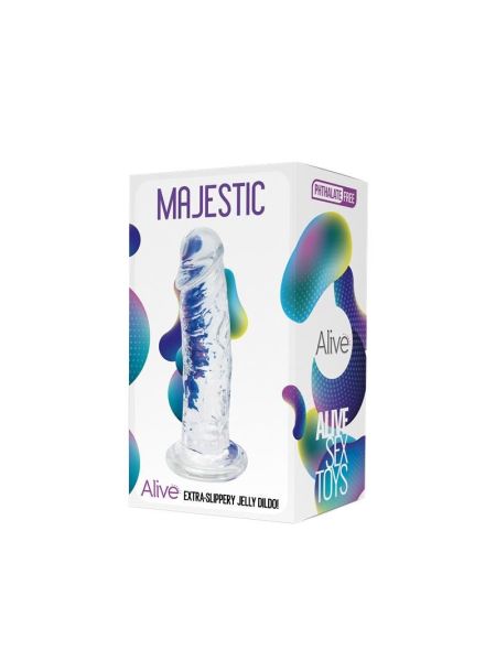 Прозорий фалоімітатор Alive Jelly Dildo Majestic, TPE, присоска, діаметр 3,7 см, довжина 14,7 см