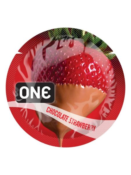 Ароматизований презерватив ONE FlavorWaves Chocolate Strawberry, 1 шт, запах полуниці та шоколаду