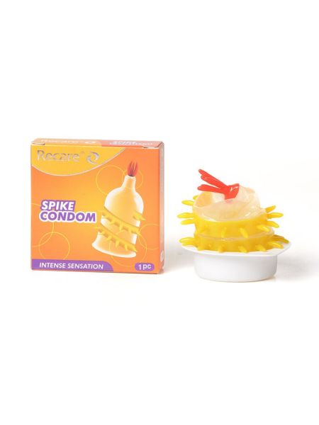 Насадка на член Recare Spike Condom Yellow (презерватив з вусиками та спіраллю шипів)