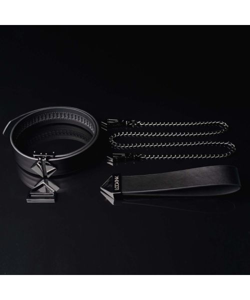 Нашийник з повідцем LOCKINK Tied Collar with Leash Set, чорний, ланцюг зі шкіряною петлею та карабіном