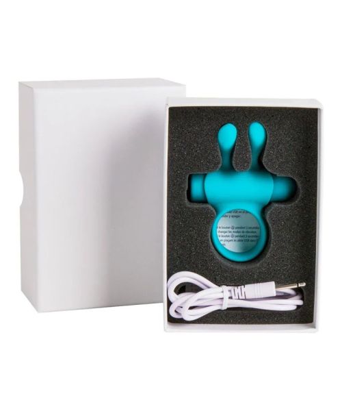 Ерекційне віброкільце S Pleasures Premium Rabbit Ring бірюзове, зі знімною віброкулею та вушками