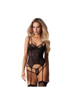 Корсет Obsessive Arrowel Black corset L/XL, з підв’язками для панчіх