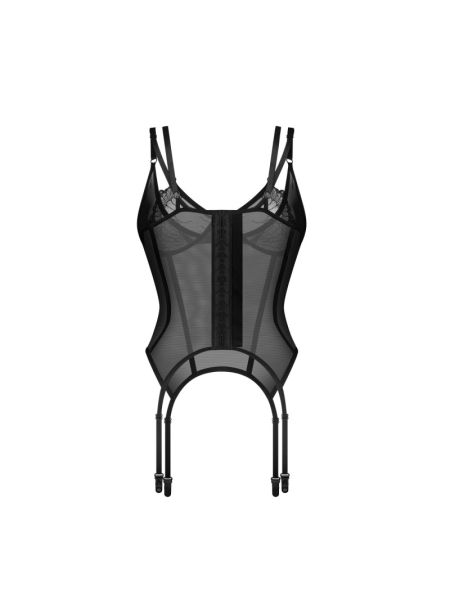 Корсет Obsessive Arrowel Black corset L/XL, з підв’язками для панчіх
