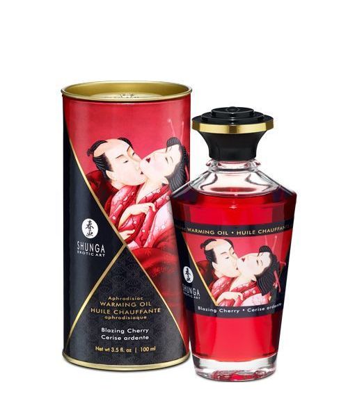 Розігрівальна олія Shunga Aphrodisiac Warming Oil – Blazing Cherry (100 мл) без цукру, смачна
