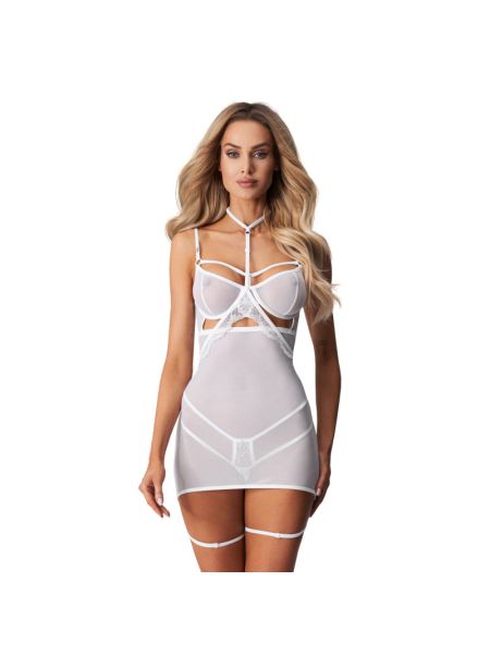 Бебі-дол Obsessive Arrowel White chemise 2XL/3XL, з декоративним чокером та гартерами