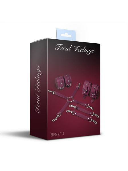 Набір для БДСМ Feral Feelings BDSM Kit 3 Burgundy, наручники, поножі, хрестовина