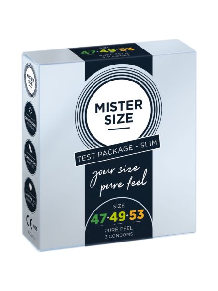 Набір презервативів Mister Size - pure feel - 47–49–53 (3 condoms), 3 розміри, товщина 0,05 мм
