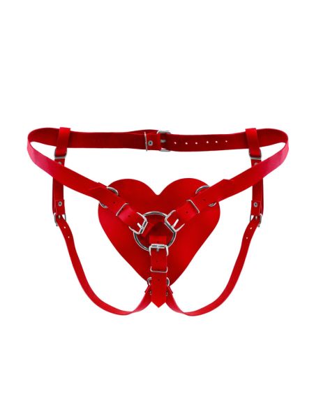 Трусики Серце для страпону з натуральної шкіри Feral Feelings - Hearts Strap-on Belt Red