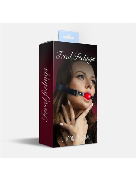 Кляп силіконовий Feral Feelings Silicon Ball Gag Black/Red, чорний ремінець, червона кулька