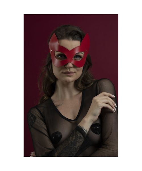 Маска кішечки Feral Feelings - Kitten Mask, натуральна шкіра, червона