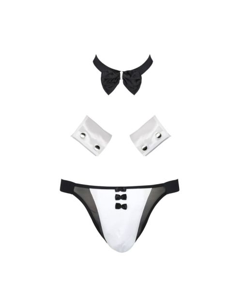 Комплект еротичної чоловічої білизни Passion 036 ALFRED S/M Black, труси, комірець, манжети