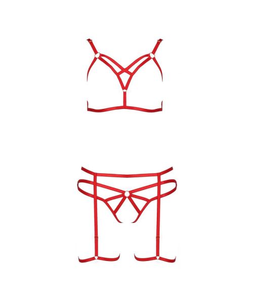 Комплект білизни Passion Exclusive MAGALI SET OpenBra XXL/XXXL, red, стрепи, ліф, трусики і пояс