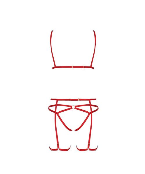 Комплект білизни Passion Exclusive MAGALI SET OpenBra XXL/XXXL, red, стрепи, ліф, трусики і пояс