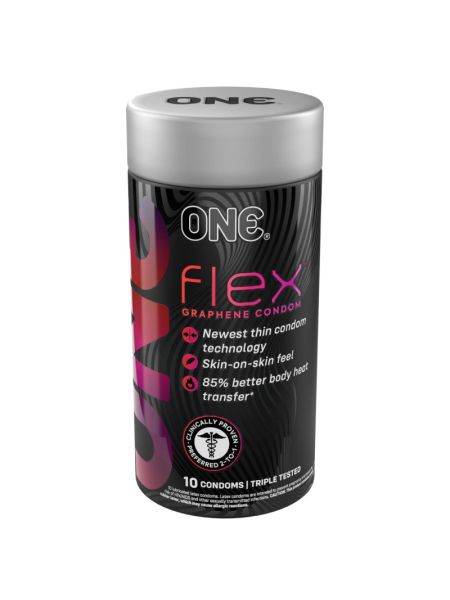 Презервативи ONE Flex Graphene, 10 шт, супертонкі, дуже міцні, подарункове паковання-тубус
