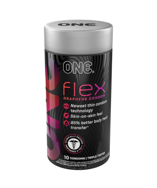 Презервативи ONE Flex Graphene, 10 шт, супертонкі, дуже міцні, подарункове паковання-тубус