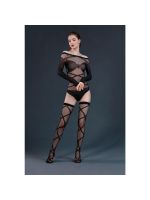 Комплект: боді та панчохи Moonlight Model 06 XS-L Black, довгі рукави, малюнок у вигляді ліфа, силуе